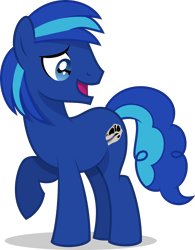 Size: 1423x1828 | Tagged: safe, artist:thatusualguy06, derpibooru exclusive, derpibooru import, oc, oc only, oc:cobalt fossil, earth pony, pony, 2022 community collab, blue coat, derpibooru community collaboration, earth pony oc, male, open mouth, simple background, solo, stallion, stallion oc, transparent background