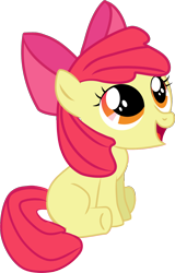 Size: 844x1315 | Tagged: safe, artist:creshosk, derpibooru import, apple bloom, earth pony, pony, apple bloom's bow, bow, female, filly, foal, hair bow, happy, looking up, open mouth, open smile, orange eyes, red mane, red tail, simple background, sitting, smiling, solo, tail, transparent background