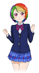 Size: 638x1200 | Tagged: safe, artist:cre58a, derpibooru import, rainbow dash, human, anime, clothes, humanized, love live! school idol project, photoshop, school uniform, simple background, solo, transparent background