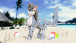 Size: 1920x1080 | Tagged: safe, artist:bonfirepng, derpibooru import, oc, hybrid, pony, 3d, beach, blender, blender cycles, female