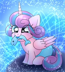 Size: 768x845 | Tagged: safe, artist:namaenonaipony, derpibooru import, princess flurry heart, alicorn, fish, pony, abstract background, mouth hold, solo