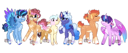 Size: 4911x2048 | Tagged: safe, artist:moccabliss, derpibooru import, oc, oc only, alicorn, earth pony, hybrid, pegasus, pony, unicorn, female, interspecies offspring, male, mare, offspring, parent:applejack, parent:caramel, parent:cheese sandwich, parent:discord, parent:fancypants, parent:flash sentry, parent:fluttershy, parent:pinkie pie, parent:rainbow dash, parent:rarity, parent:soarin', parent:twilight sparkle, parents:carajack, parents:cheesepie, parents:discoshy, parents:flashlight, parents:raripants, parents:soarindash, simple background, stallion, transparent background