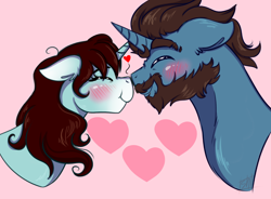 Size: 1724x1266 | Tagged: safe, artist:shamy-crist, derpibooru import, oc, oc only, pony, unicorn, beard, facial hair, female, male, mare, nuzzling, solo, stallion