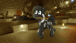 Size: 7680x4320 | Tagged: safe, artist:xppp1n, oc, earth pony, pony, 3d, blender cycles, cave, female, iron pickaxe, mare, minecraft, ponified, solo