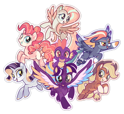 Size: 4845x4464 | Tagged: safe, artist:sweet-psycho-uwu, derpibooru import, applejack, fluttershy, pinkie pie, rainbow dash, rarity, spike, twilight sparkle, twilight sparkle (alicorn), alicorn, pony, my little pony: the movie, absurd resolution, alternate design, mane seven, mane six, simple background, stock vector, transparent background