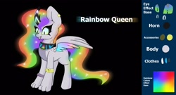 Size: 3500x1896 | Tagged: safe, artist:acersiii, artist:jasmindreasond, derpibooru import, oc, oc only, oc:rainbow queen, alicorn, kirin, pony, sphinx, creepy, creepy smile, dark, fanfic, fanfic art, full body, kirin oc, missing cutie mark, old version, pony driland, reference, reference sheet, smiling, sphinx oc, wings