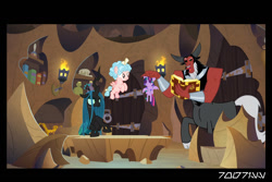 Size: 1288x858 | Tagged: safe, derpibooru import, edit, edited screencap, editor:teren rogriss, screencap, cozy glow, lord tirek, queen chrysalis, twilight sparkle, centaur, changeling, changeling queen, pegasus, pony, the ending of the end, book, evil lair, female, grogar's lair, lair, pin, plushie, twilight sparkle plushie, voodoo doll