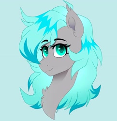 Size: 3121x3224 | Tagged: safe, artist:rand-dums, derpibooru import, oc, oc only, pony, blue background, bust, chest fluff, female, light blue background, looking at you, mare, simple background, smiling, smiling at you, solo