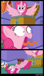 Size: 1288x2206 | Tagged: safe, derpibooru import, edit, edited screencap, editor:teren rogriss, screencap, pinkie pie, alicorn, earth pony, pony, the one where pinkie pie knows, alicornified, chest, open chest, pinkiecorn, poster, prank, smash fortune, twilight's castle