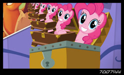 Size: 1288x776 | Tagged: safe, derpibooru import, edit, edited screencap, editor:teren rogriss, screencap, pinkie pie, earth pony, pony, the one where pinkie pie knows, chest, droste effect, it never ends, multeity, open chest, poster, recursion, smash fortune, twilight's castle