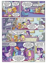 Size: 768x1024 | Tagged: safe, artist:michela cacciatore, derpibooru import, idw, applejack, fluttershy, phyllis, rainbow dash, rarity, starlight glimmer, earth pony, pegasus, unicorn, spoiler:comic, spoiler:comicgenerations03, angry, chair, female, hatless, missing accessory, my little pony: generations, potted plant, school of friendship, starlight's office
