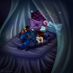 Size: 5000x5000 | Tagged: safe, artist:lunciakkk, derpibooru import, princess luna, oc, alicorn, bed, commission