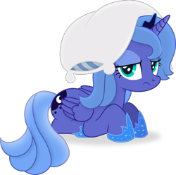 Size: 4956x4918 | Tagged: safe, artist:thatusualguy06, derpibooru exclusive, derpibooru import, princess luna, alicorn, pony, friendship is magic, .svg available, absurd resolution, female, filly, foal, hoof shoes, jewelry, looking at you, luna day, luna is not amused, mare, pillow, regalia, s1 luna, simple background, solo, transparent background, unamused, vector, woona, young luna, younger