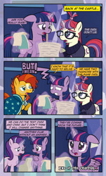 Size: 1920x3169 | Tagged: safe, artist:alexdti, derpibooru import, moondancer, starlight glimmer, sunburst, twilight sparkle, twilight sparkle (alicorn), alicorn, pony, comic:quest for friendship, magic, misspelling, scroll, twilight's castle