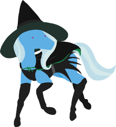 Size: 1455x1605 | Tagged: safe, alternate version, artist:thehuskylord, derpibooru import, trixie, pony, unicorn, black stockings, cape, clothes, costume, dot eyes, hat, holiday, lying down, mane, pointy ponies, simple, simple background, socks, solo, tail, thigh highs, transparent background, witch, witch hat