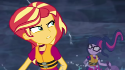 Size: 1920x1071 | Tagged: safe, derpibooru import, screencap, sci-twi, sunset shimmer, twilight sparkle, better together, equestria girls, spring breakdown, cruise outfit