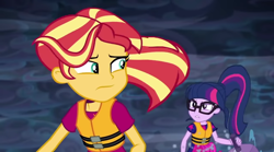 Size: 1920x1071 | Tagged: safe, derpibooru import, screencap, sci-twi, sunset shimmer, twilight sparkle, better together, equestria girls, spring breakdown, cruise outfit