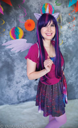 Size: 546x900 | Tagged: safe, artist:twinklebatcosplay, derpibooru import, twilight sparkle, twilight sparkle (alicorn), alicorn, human, 2015, clothes, cosplay, costume, irl, irl human, photo, watermark