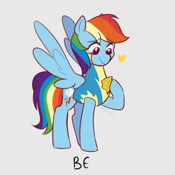 Size: 1080x1080 | Tagged: safe, artist:aylufujo, derpibooru import, rainbow dash, pegasus, pony, clothes, female, gray background, hoof hold, mare, medal, simple background, smiling, solo, uniform, wings, wonderbolt trainee uniform