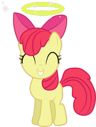 Size: 750x988 | Tagged: safe, artist:creshosk, derpibooru import, apple bloom, earth pony, pony, eyes closed, female, filly, foal, halo, happy, simple background, transparent background, vector