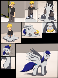 Size: 1920x2560 | Tagged: safe, artist:wolferion, derpibooru import, oc, oc only, goo, human, pegasus, pony, bondage, encasement, glasses, human to pony, living latex, male, solo, species swap, transformation, transformation sequence