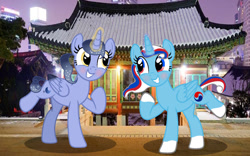 Size: 1280x800 | Tagged: safe, artist:princesslatam-yt, derpibooru import, oc, oc:stella moonshine, pony, duo, korean, korean air, ponified, south korea