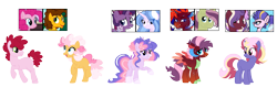 Size: 2309x730 | Tagged: safe, artist:tragedy-kaz, derpibooru import, cheese sandwich, pinkie pie, oc, earth pony, pegasus, pony, base used, eyelashes, female, male, mare, offspring, parent:cheese sandwich, parent:pinkie pie, parents:cheesepie, parents:oc x oc, pegasus oc, screencap reference, simple background, stallion, transparent background, wings