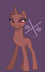 Size: 750x1200 | Tagged: safe, artist:enifersuch, derpibooru import, oc, oc only, pony, unicorn, bald, base, bedroom eyes, eyelashes, female, horn, mare, purple background, simple background, smiling, solo, unicorn oc