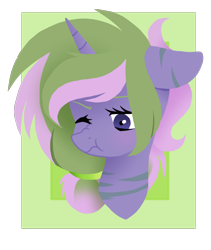 Size: 1044x1236 | Tagged: safe, artist:enifersuch, derpibooru import, oc, oc only, pony, unicorn, eyelashes, female, horn, mare, one eye closed, simple background, solo, transparent background, unicorn oc, wink