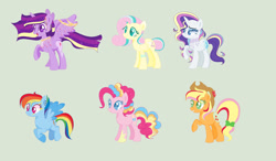 Size: 1280x748 | Tagged: safe, artist:88astra88, derpibooru import, applejack, fluttershy, pinkie pie, rainbow dash, rarity, twilight sparkle, twilight sparkle (alicorn), alicorn, earth pony, pegasus, pony, unicorn, base used, female, hat, mane six, mare, one eye closed, redesign, simple background, smiling, wink