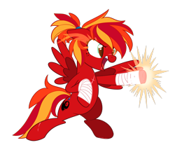 Size: 2175x1889 | Tagged: safe, artist:khimi-chan, derpibooru import, oc, oc only, oc:fire strike, pegasus, pony, arm wraps, bipedal, eyelashes, female, freckles, mare, open mouth, pegasus oc, punch, scar, sharp teeth, simple background, teeth, transparent background, underhoof, wings