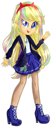 Size: 448x1068 | Tagged: safe, artist:gihhbloonde, derpibooru import, oc, oc only, equestria girls, base used, clothes, devil horns, equestria girls-ified, eyelashes, female, high heels, horns, shoes, simple background, skirt, smiling, solo, transparent background, waving