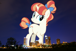 Size: 1600x1071 | Tagged: safe, artist:cheezedoodle96, derpibooru import, rainbow stars, pony, unicorn, bow, female, giant pony, giant unicorn, giantess, hair bow, hair bun, highrise ponies, irl, macro, mare, mega giant, milwaukee, photo, ponies in real life, tail, tail bow, tail bun, wisconsin