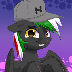 Size: 939x939 | Tagged: safe, artist:joaothejohn, derpibooru import, oc, pegasus, cute, hat, pegasus oc, simple background, smiling, solo