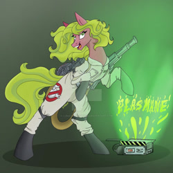 Size: 1024x1024 | Tagged: safe, artist:lunathemoongod, derpibooru import, earth pony, pony, crossover, deviantart watermark, female, ghost trap, ghostbusters, mare, obtrusive watermark, plasmane, proton pack, solo, watermark