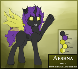 Size: 4500x4000 | Tagged: safe, artist:stardustspix, oc, oc:aeshna, changepony, hybrid, looking at you, male, reference sheet, smiling, smiling at you, solo, standing, waving, waving at you, wings