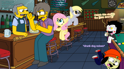 Size: 1920x1080 | Tagged: safe, artist:haileykitty69, derpibooru import, derpy hooves, fluttershy, dog, human, pegasus, pony, deltarune, moe syzlak, parappa, parappa the rapper, puppet, seymour skinner, spamton, the simpsons, undertale