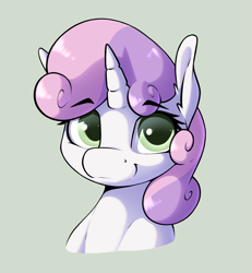 Size: 2675x2899 | Tagged: safe, artist:aquaticvibes, derpibooru import, sweetie belle, pony, unicorn, bust, female, filly, foal, high res, simple background, smiling, solo