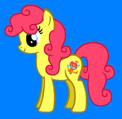 Size: 559x545 | Tagged: safe, artist:tommyboy68, derpibooru import, fiesta flair, earth pony, pony, g3, g4, blue background, curly hair, cute, female, fiestabetes, g3 to g4, generation leap, mare, ms paint, needs more saturation, simple background, smiling, solo