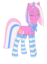 Size: 2145x2866 | Tagged: safe, artist:modera, derpibooru import, clear sky, pony, unicorn, clothes, eyes closed, female, mare, ms paint, simple background, socks, stockings, striped socks, thigh highs, white background