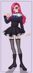 Size: 993x2160 | Tagged: safe, artist:laneon, derpibooru import, pinkie pie, human, clothes, garter belt, gothic, humanized, pinkamena diane pie, socks, stockings, thigh highs