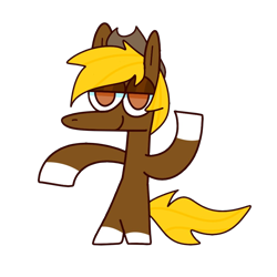 Size: 1000x1000 | Tagged: safe, artist:sunnystarscout, oc, oc only, oc:acres, earth pony, pony, bipedal, blonde, blonde mane, blonde tail, brown coat, coat markings, earth pony oc, male, simple background, smiling, socks (coat marking), solo, stallion, transparent background