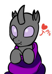 Size: 248x352 | Tagged: safe, artist:neuro, oc, oc only, changeling, changeling oc, dialogue, heart, simple background, solo, transparent background