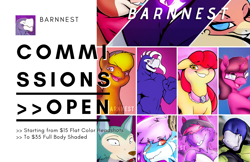 Size: 2000x1294 | Tagged: safe, artist:barnnest, apple bloom, arizona cow, scootaloo, sweetie belle, velvet reindeer, oc, oc:acres, oc:heart drive, deer, earth pony, hybrid, original species, pony, unicorn, them's fightin' herds, beastars, bipedal, blonde, blonde mane, blushing, brown coat, clothes, community related, cowboy hat, cutie mark crusaders, earth pony oc, eye clipping through hair, eyes closed, fangs, female, filly, foal, glasses, horn, legosi (beastars), looking at you, male, mare, one eye closed, open mouth, ponybooru mascot, red mane, smiling, stallion, text, unicorn oc, yellow coat