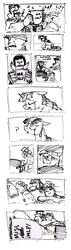 Size: 757x2673 | Tagged: safe, artist:hattsy, twilight sparkle, verity, earth pony, human, pony, unicorn, /mlp/, 15, clapping, comic, crying, eyes closed, female, happy, helmet, hug, mare, monochrome, open mouth, open smile, question mark, sad, smiling, soldier, trophy, wholesome
