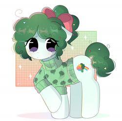 Size: 1618x1600 | Tagged: safe, artist:franshushu, derpibooru import, oc, earth pony, food pony, original species, pony, broccoli, commission, cute, food, ocbetes, ponified, shy, solo