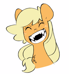 Size: 2108x2296 | Tagged: safe, artist:chub-wub, derpibooru import, applejack, earth pony, pony, bust, cute, fangs, female, freckles, grin, jackabetes, mare, sharp teeth, simple background, smiling, solo, teeth, white background