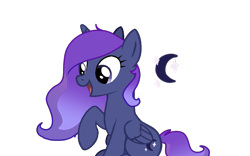 Size: 1920x1200 | Tagged: safe, artist:naturajellyfish, derpibooru import, oc, oc only, oc:cosmic shadow, alicorn, pony, alicorn oc, cutie mark, female, folded wings, gradient mane, horn, mare, moon, offspring, open mouth, open smile, parent:king sombra, parent:princess luna, parents:lumbra, raised hoof, raised leg, simple background, sitting, smiling, solo, stars, transparent background, transparent mane, wings