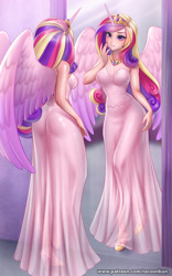 Size: 800x1279 | Tagged: safe, artist:racoonsan, derpibooru import, princess cadance, human, adorasexy, alicorn humanization, ass, beautisexy, breasts, butt, clothes, crown, curvy, cute, dress, female, horn, horned humanization, humanized, jewelry, lovebutt, mirror, princess cansdance, reflection, regalia, see-through, sexy, solo, solo female, stupid sexy princess cadance, winged humanization, wings