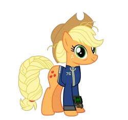 Size: 6399x6017 | Tagged: safe, artist:ponygamer2020, derpibooru import, applejack, earth pony, pony, fallout equestria, the last problem, alternate hairstyle, applejack's hat, clothes, cowboy hat, fallout, fallout 76, female, granny smith's shawl, hat, jumpsuit, looking at you, mare, older, older applejack, pip-boy 2000 mark vi, pipboy, simple background, smiling, smiling at you, solo, teeth, transparent background, vault suit, vector